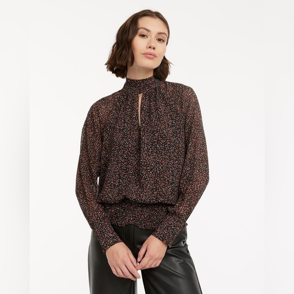 Reitman’s Pleated High Neck Long Sleeve Floral Blouse Size XXL NWT